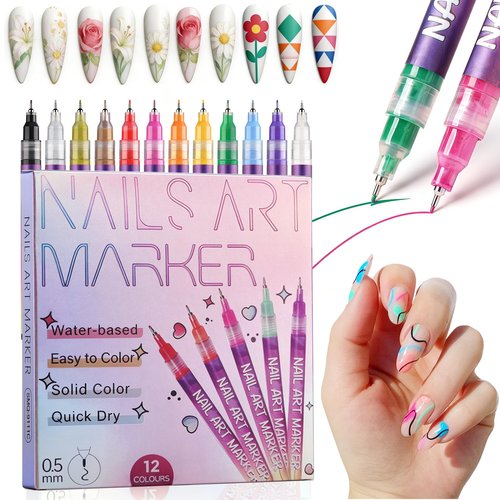 12 Colors Nail Art Pens for Painting Nails,0.5mm Nail Polish Pens Point Liner Acrylic Painted Pen Kit,Waterproof and Quick-drying Nail for DIY Nails Art Design
