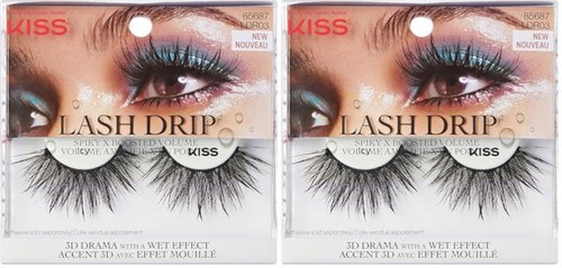 KISS Lash Drip False Eyelashes, Spiky X Boosted Volume, Unique Wet Look Hydrated Effect, Multi-Length Rewearable Fake Eyelashes, Wispy Crisscross Lash Pattern, Style ‘Icy’, 1 Pair (Pack of 2)