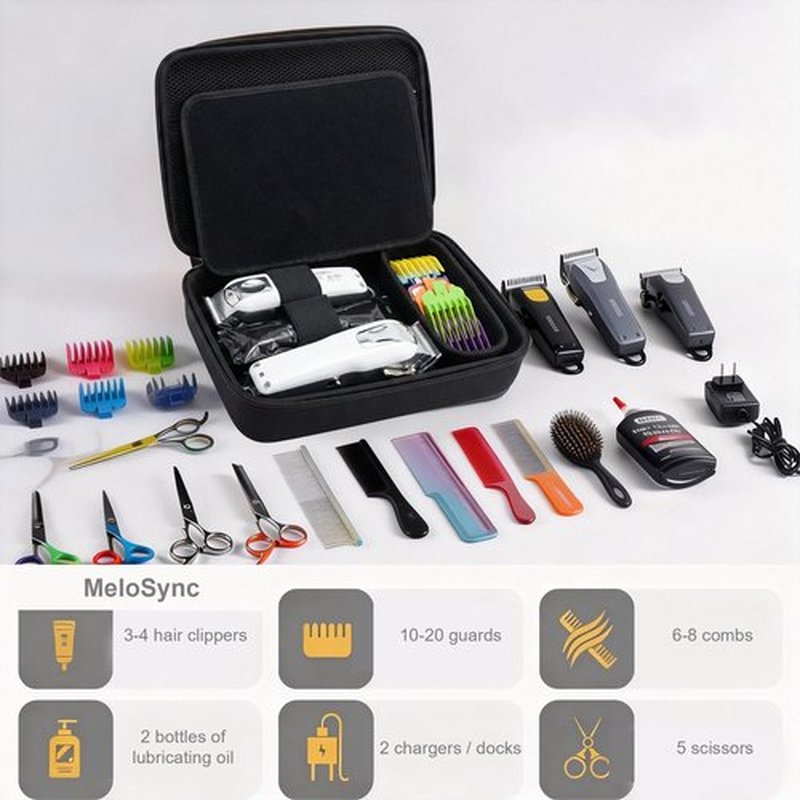 MeloSync Hard Barber Accessories Case for Hair Clippers, Hair Cutting Supplies Holder, Trimmer Organizer Storage for Men Razor Guard Grooming Kits -Black