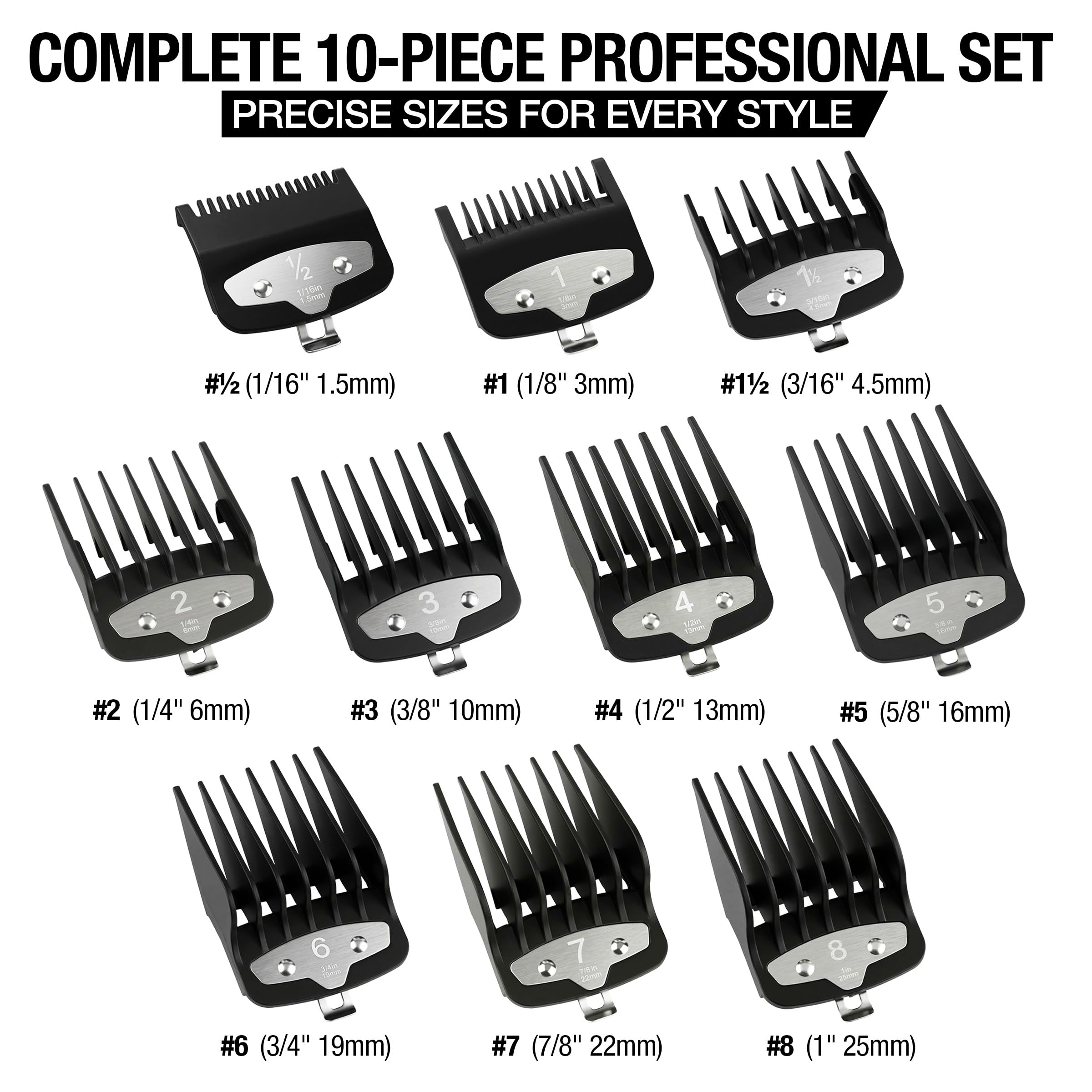 VALLNEI 3-Piece Metal Clip Clipper Guards for Wahl, #0.5#1#1.5 Fade Combs (1/16" 1/8" 3/16"), Professional Blending Guides Compatible with Magic Clip, Senior, Legend, Super Taper - Black