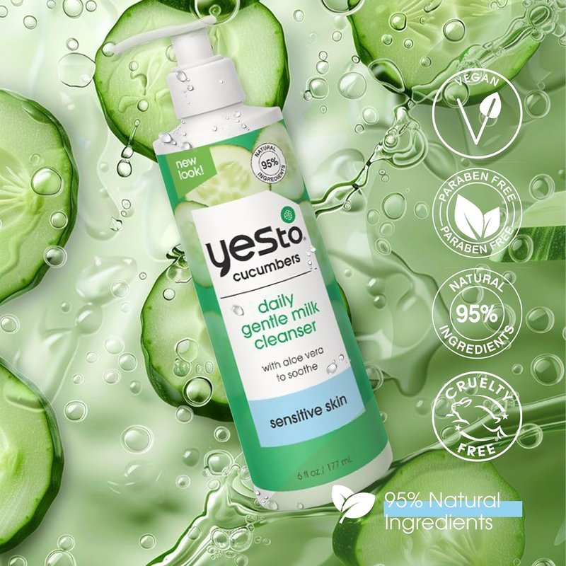 Yes To Cucumbers Daily Gentle Milk Cleanser - Soothing Face Wash with Cucumber Extract & Green Tea | 6 Fl Oz