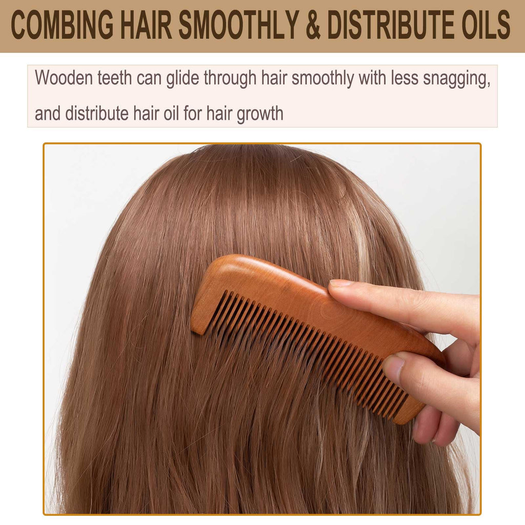 Moreinday Wooden Beard Comb for Men, Fine Tooth Comb - Peachwood