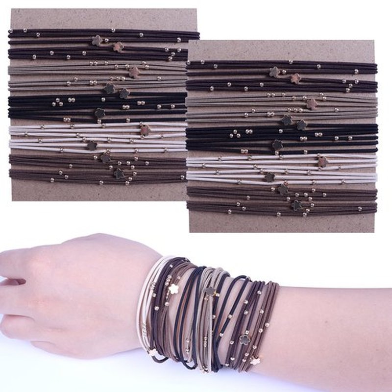 20 PCS Boho Hair Accessories for Women, Ponytail Holders and Bracelets, 5 Neutral Colors, No Damage Elastics for Thick or Thin Hair