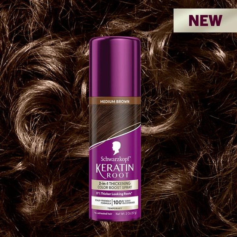 Schwarzkopf Keratin Color Root Temporary Hair Color Spray, Medium Brown, Instant Gray Coverage, Thicker, Fuller-Looking Roots, Easy-to-Use, No Ammonia, Low Mess Application, Scalp Friendly