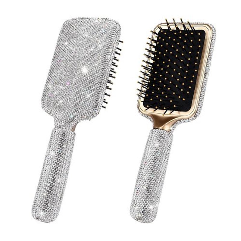 MInovel Curly Hair Brush, Luxury Rhinestone Detangling Brush, Bling Paddle Brushes Holiday Gift for Women's All Hair Types