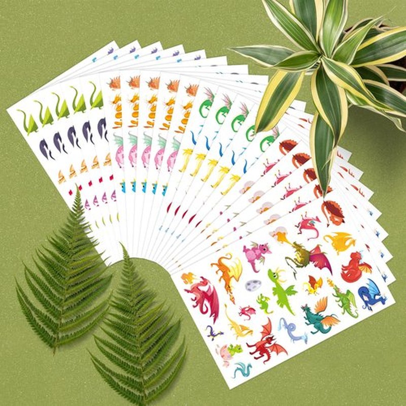 Dragon Tattoos Party Supplies Decorations Favors - Magic Dragon Waterproof Temporary Video Cartoon Stickers for Kids Birthday Party Activity (355pcs)