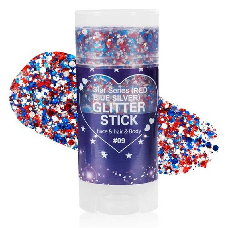Mysense Patriotic Red White and Blue Body Glitter Stick,4th of July Accessories,Sparkling Face Hair Glitter for Fourth of July Outfit Women Kids,American Pride USA Flag Makeup for Independence Day