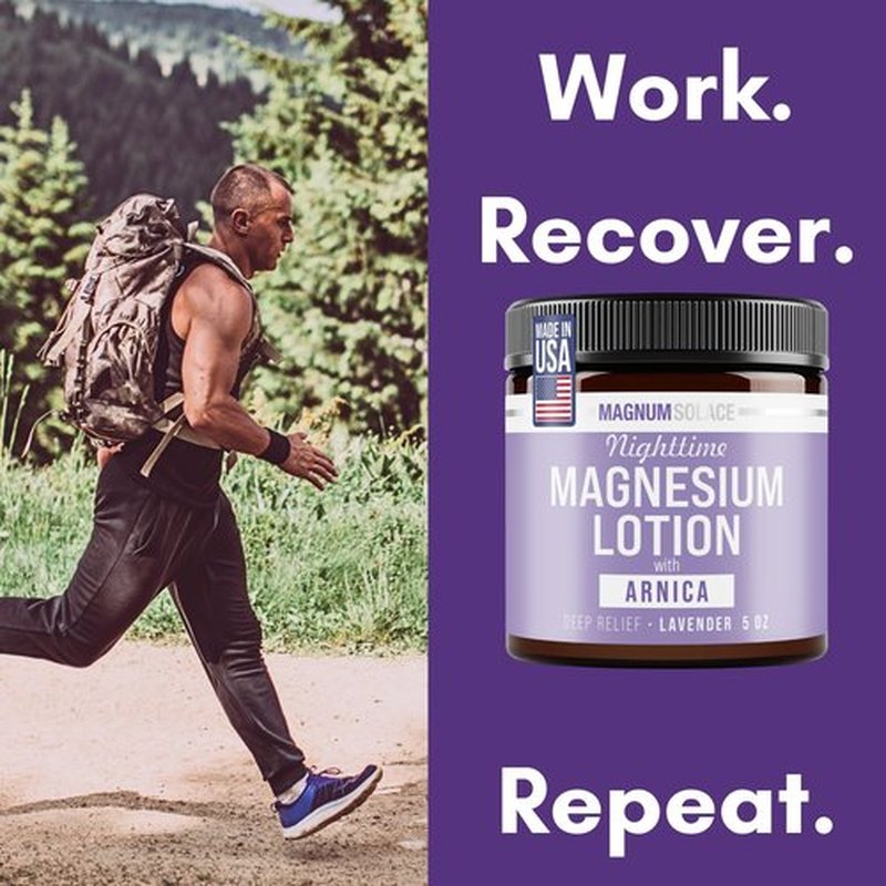 Magnum Solace Nighttime Magnesium Lotion with Arnica – Soothing Relief & Relaxation, Highly Concentrated Magnesium for Muscles & Joints – Apply to Legs or Feet Before Bed – Skin-Friendly