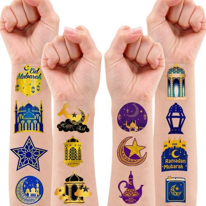 Happy Ramadan Kareem Mubarak Eid Al Adha Fitr Temporary Tattoos Themed Birthday Party Favors Decorations Supplies Festival Decor Star Tattoo Stickers Gifts For Kids Boys Girls School Prizes Carnival