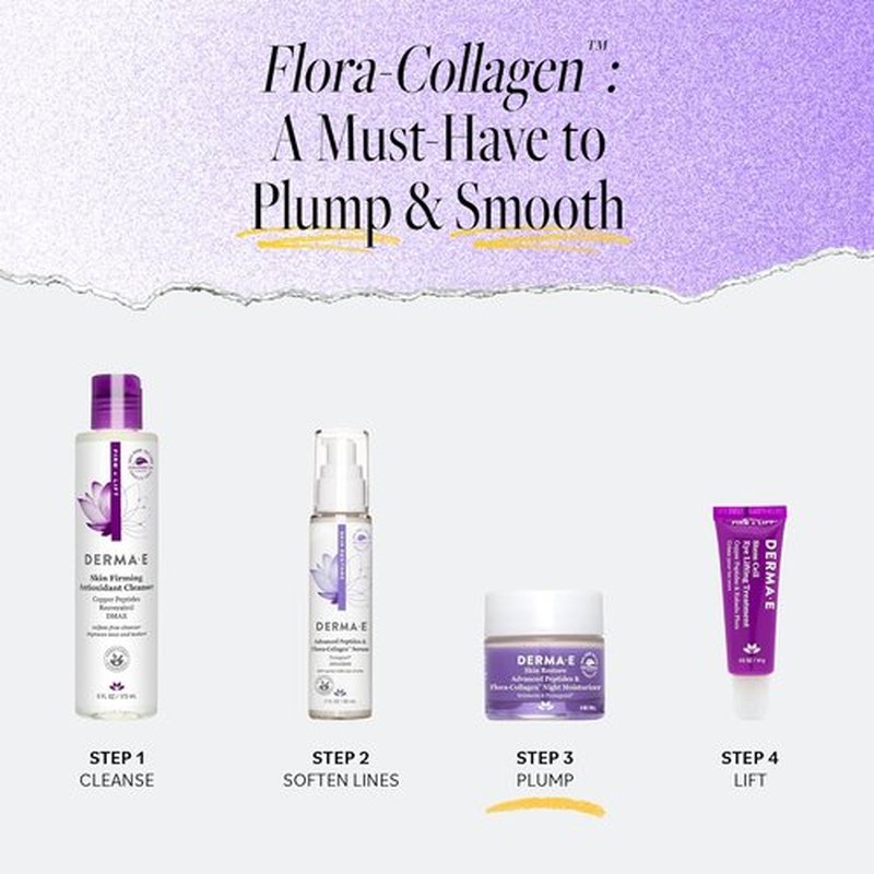 Derma E Advanced Peptides Night Moisturizer - Hydrating Vegan Flora-Collagen Cream for Elasticity & Wrinkle Reduction, 2 Oz