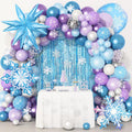 Amandir 162PCS Snow Birthday Party Supplies - Snow Balloon Garland & Fringe Curtain | Blue & Purple Winter Wonderland Decor