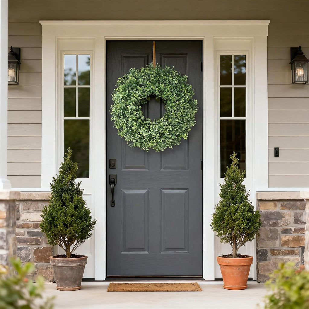 Aglaia Odorata 26" Artificial Boxwood Wreath - Large Faux Eucalyptus Leaves for Year-Round Outdoor Decor