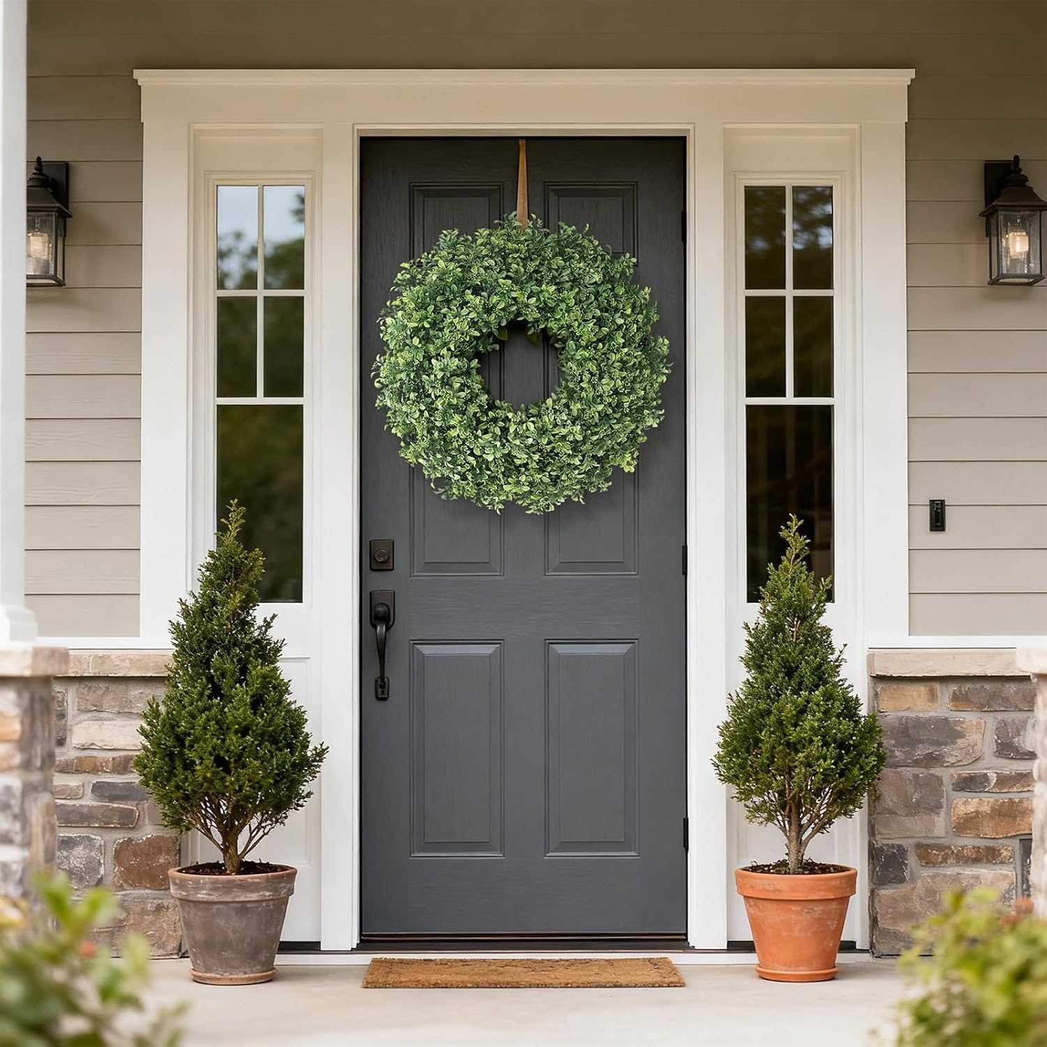 Aglaia Odorata 26" Artificial Boxwood Wreath - Large Faux Eucalyptus Leaves for Year-Round Outdoor Decor