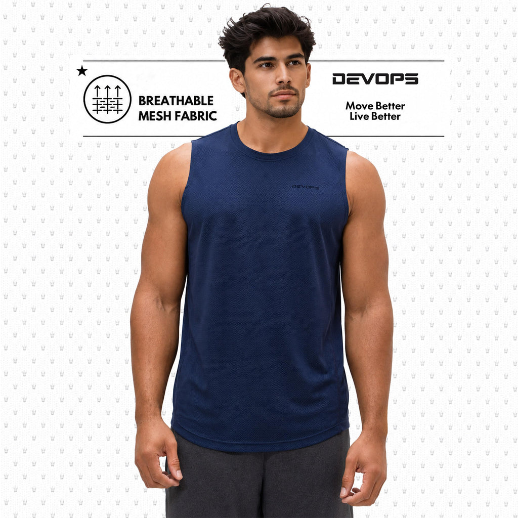 DEVOPS 3 Pack Sleeveless Men's Muscle Shirts Dry Fit Mesh Tank Top Gym