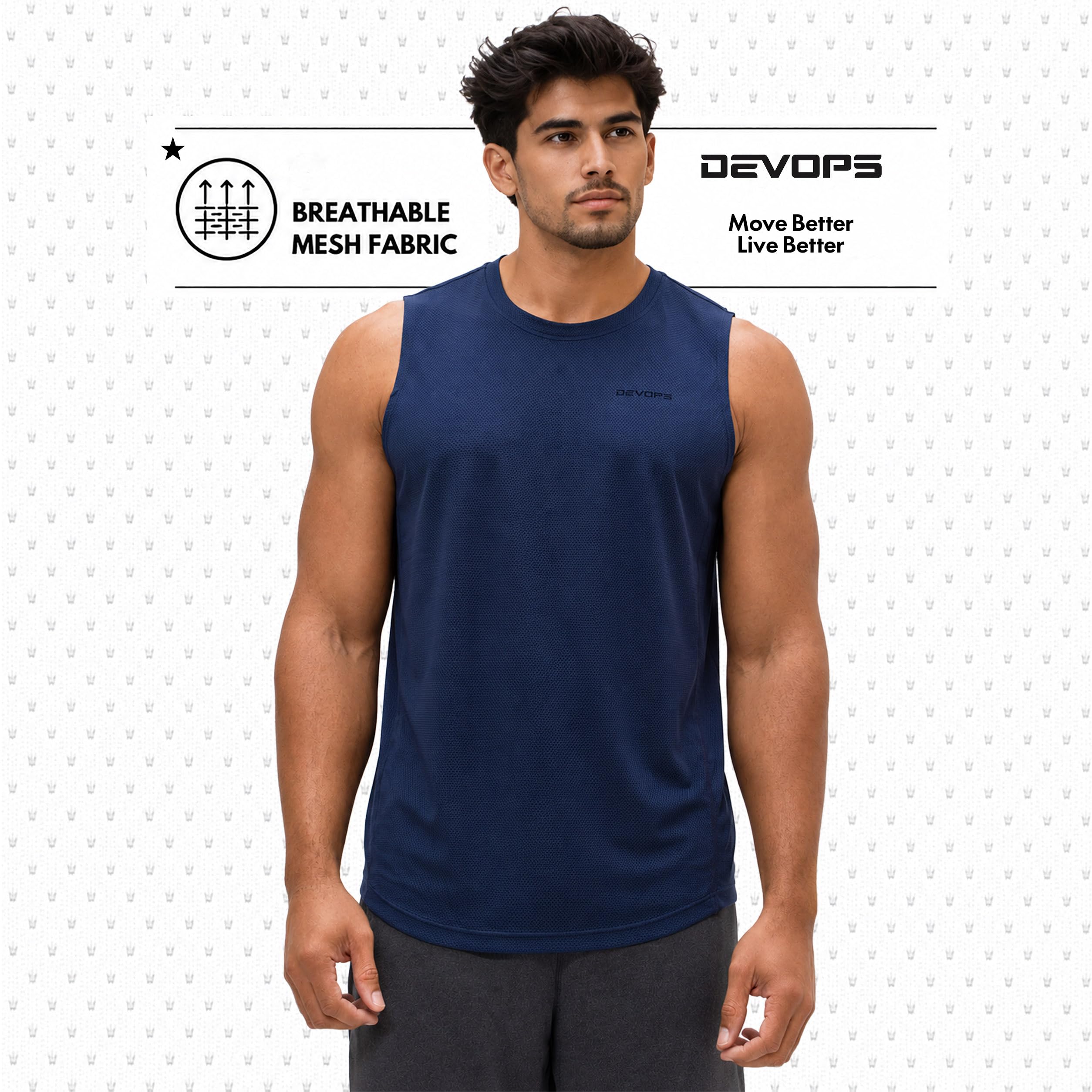 DEVOPS 3 Pack Sleeveless Men's Muscle Shirts Dry Fit Mesh Tank Top Gym