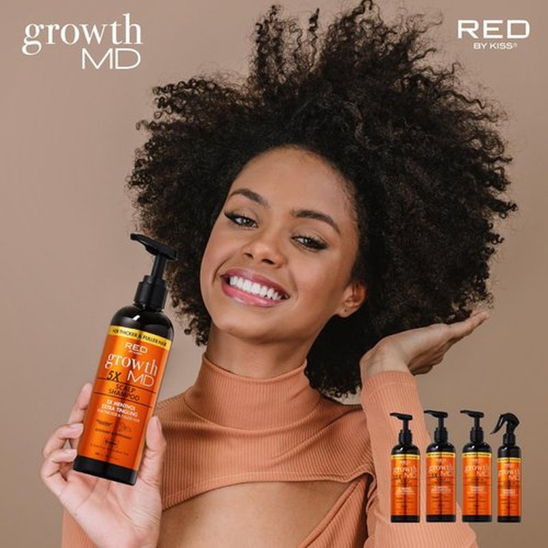 Red by Kiss Growth MD Leave-In Conditioner, Detangle Moisturize & Strengthen, 5X Menthol Biotin, Panthenol & Niacinamide for Thicker, Fuller Hair, Vegan Formula & Cruelty Free, 10 Oz