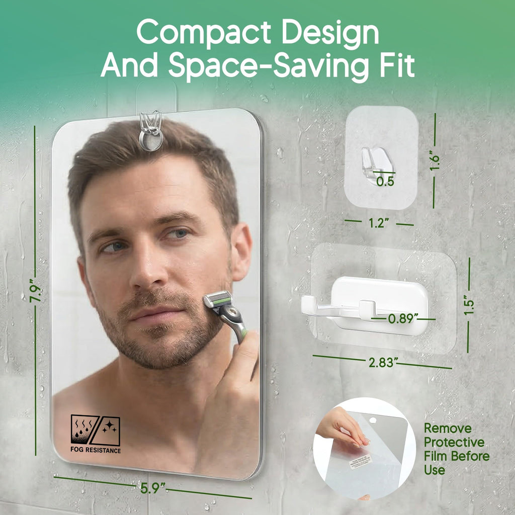 Hook Lab Shower Mirror with Razor Holder, Fog-Resistant, 7.8" x 5.9"