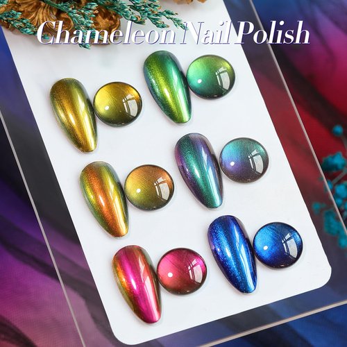 Born Pretty Chameleon Nail Polish Set, 6 Colors Chrome Holographic Metallic Glitter Quick Dry Nail Lacquer Kit Long Lasting DIY Fingernail Art Home Salon Valentines Gifts for Women Girls