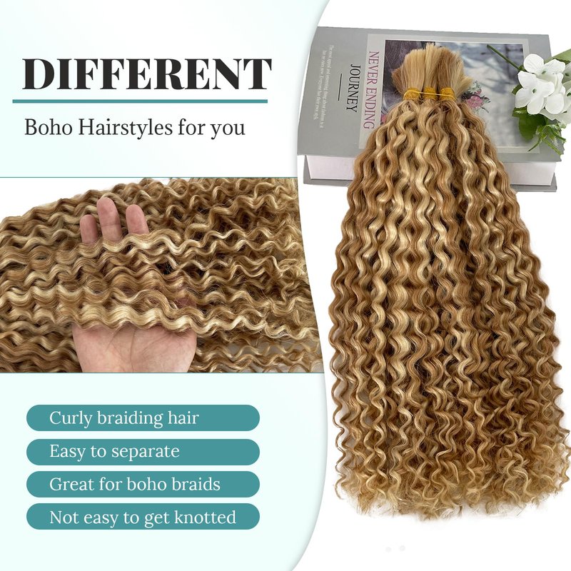 Water Wave Bulk Human Hair No Weft for Boho Knotless Braids 18 Inch Real Human Hair Ombre Blonde 613 Curly Micro Braiding Human Hair Balayage Wet and Wave Human Braiding Hair 100g