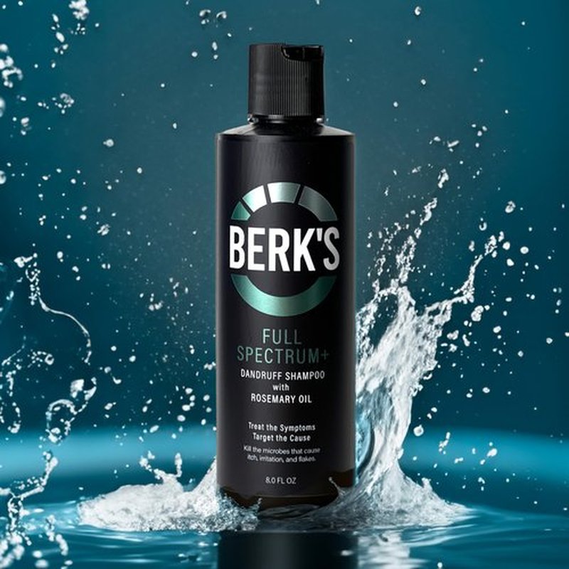 Berk's Medicated Coal Tar Dandruff Shampoo – Triple Action Formula with 3% Salicylic Acid & 1.5% Sulfur – Full Spectrum with Rosemary Oil – Flake & Itch Control – 8 Fl Oz