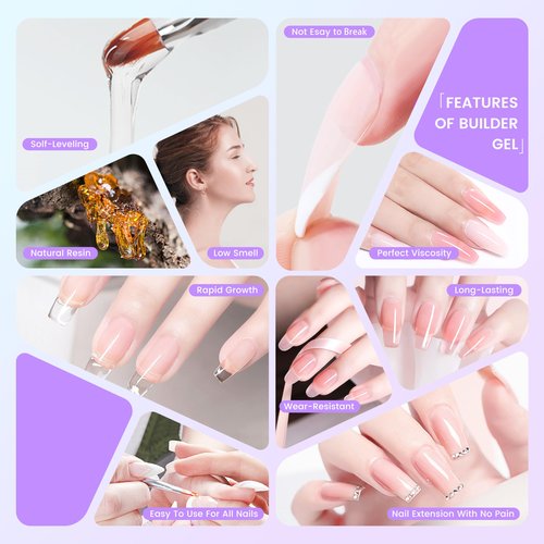 Hard Gel Builder Gel for Nails Durable Strong Long-lasting Nude 3D Sculpting Nail Extension Nail Builder Kit 1.05oz (nude, 1fl.oz)
