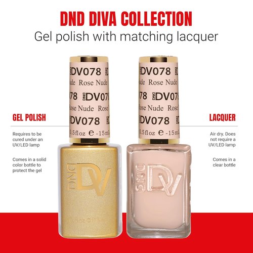 DND Gel Polish Set - Coquette Collection | UV/LED Gel & Air Dry Nail Lacquer Duo, 078 Rose Nude, 0.5 Fl Oz