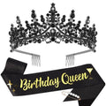 CURASA Black Goth Birthday Crown Adult Woman & Glitter Black Gothic Birthday Queen Sash Princess Tiara for Party Decorations Celebrations