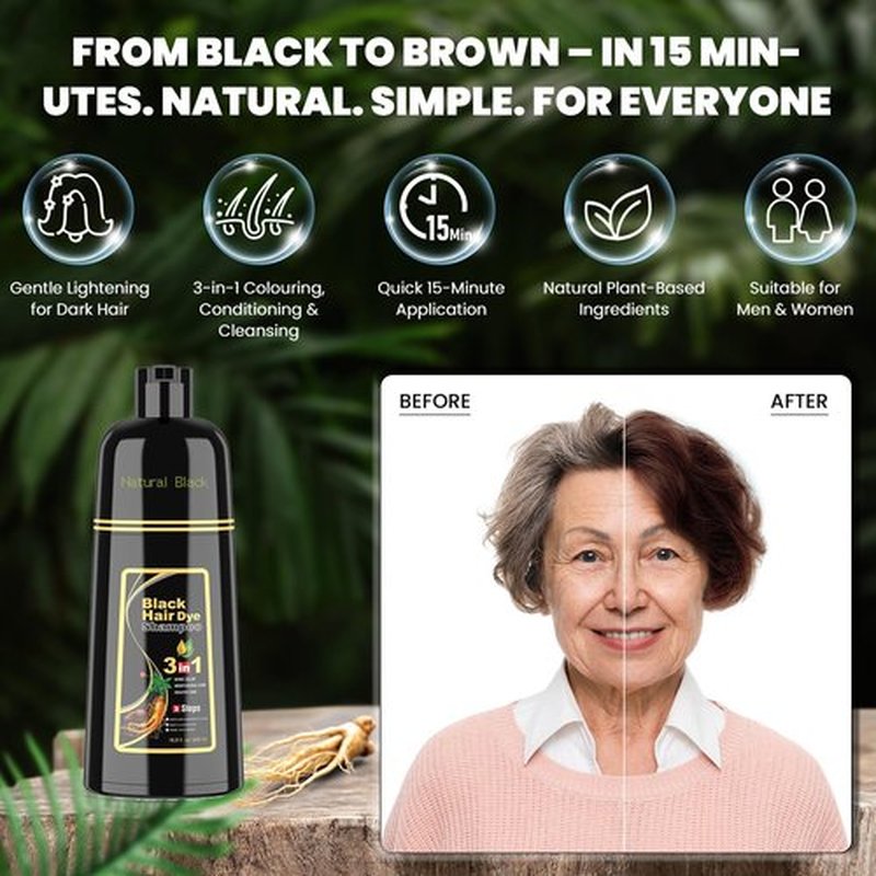 BELEZALIB Instant Black Hair Dye Shampoo for Women Man Hair Color Shampoo for Gray Hair - 100% Gray Coverage - Natural Plant Hair Dye 3 in 1, 16.9Fl OZ