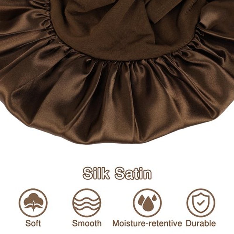 Kids Satin Hair Bonnet for Sleeping, 3 Pcs Wide Band Sleep Bonnet Hat Night Cap for Curly Hair (Black, Coffee, Dark Blue)
