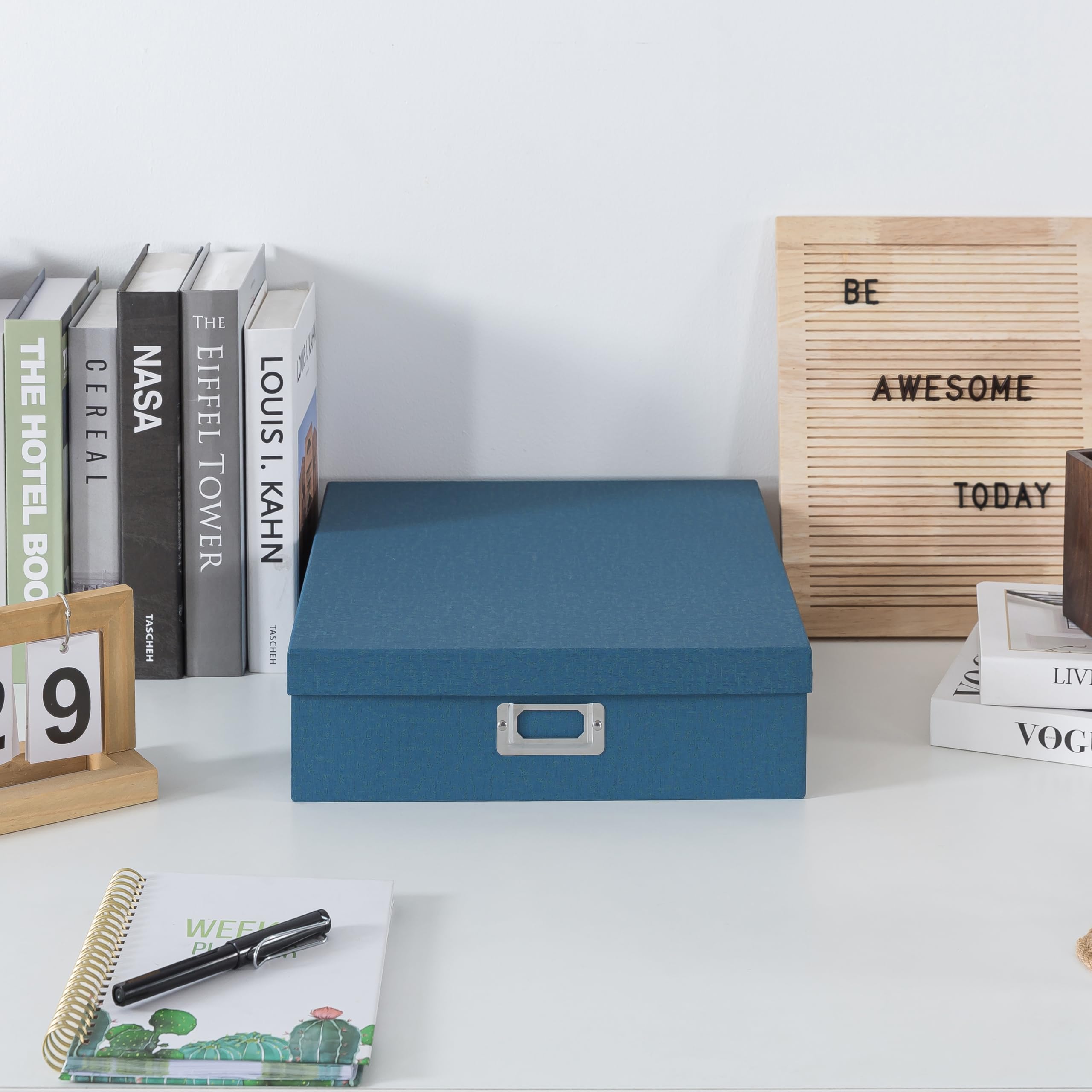 Soul & Lane - Blue Scrapbook Photo Storage Box with Lid, 14.8x13x3.7 In