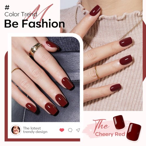 Modelones Press on Nails, Dark Red Short Square Fake Nails, Valentines Reusable Nail Kit with Nail Glue Adhesive Tabs Mini Nail File, Nails Press Ons 32Pcs16 Sizes, Women Girl Gift