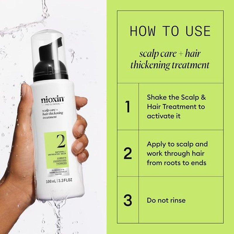Nioxin System 2 Hair Thickening Leave-In Treatment - Boost Density & Strength for Thinning Natural Hair with Niacinamide & Biotin