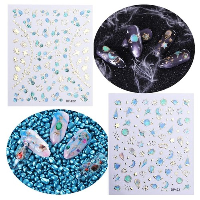 10 Sheets Luxury Nail Stickers for Girls - Stunning Gem Art in Multiple Crystal Bronzing Shapes,Colorful 3D Self-Adhesive Decals for DIY Nail Art with Tweezers and Pressing Stick Included