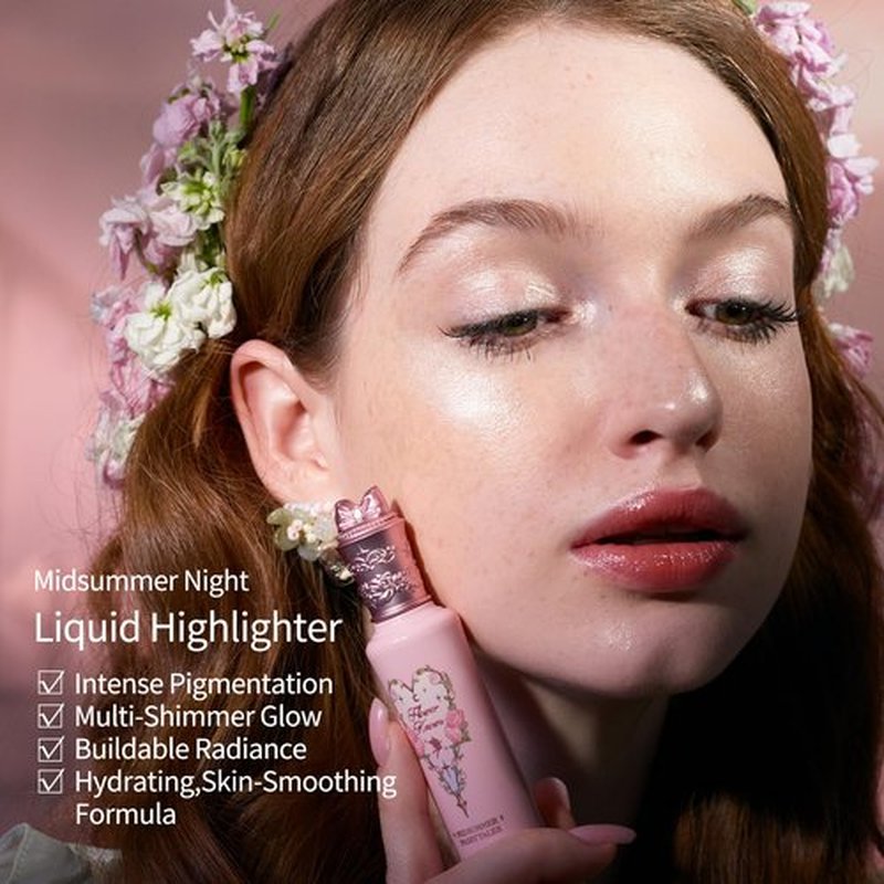 Flower Knows Midsummer Fairytales Liquid Highlighter,Silver Glitter Highlighter Makeup,Shimmer Face & Body Illuminator,Blendable & Long-lasting face Highlighter for All Skin Tones(01 Moonlight Swing)