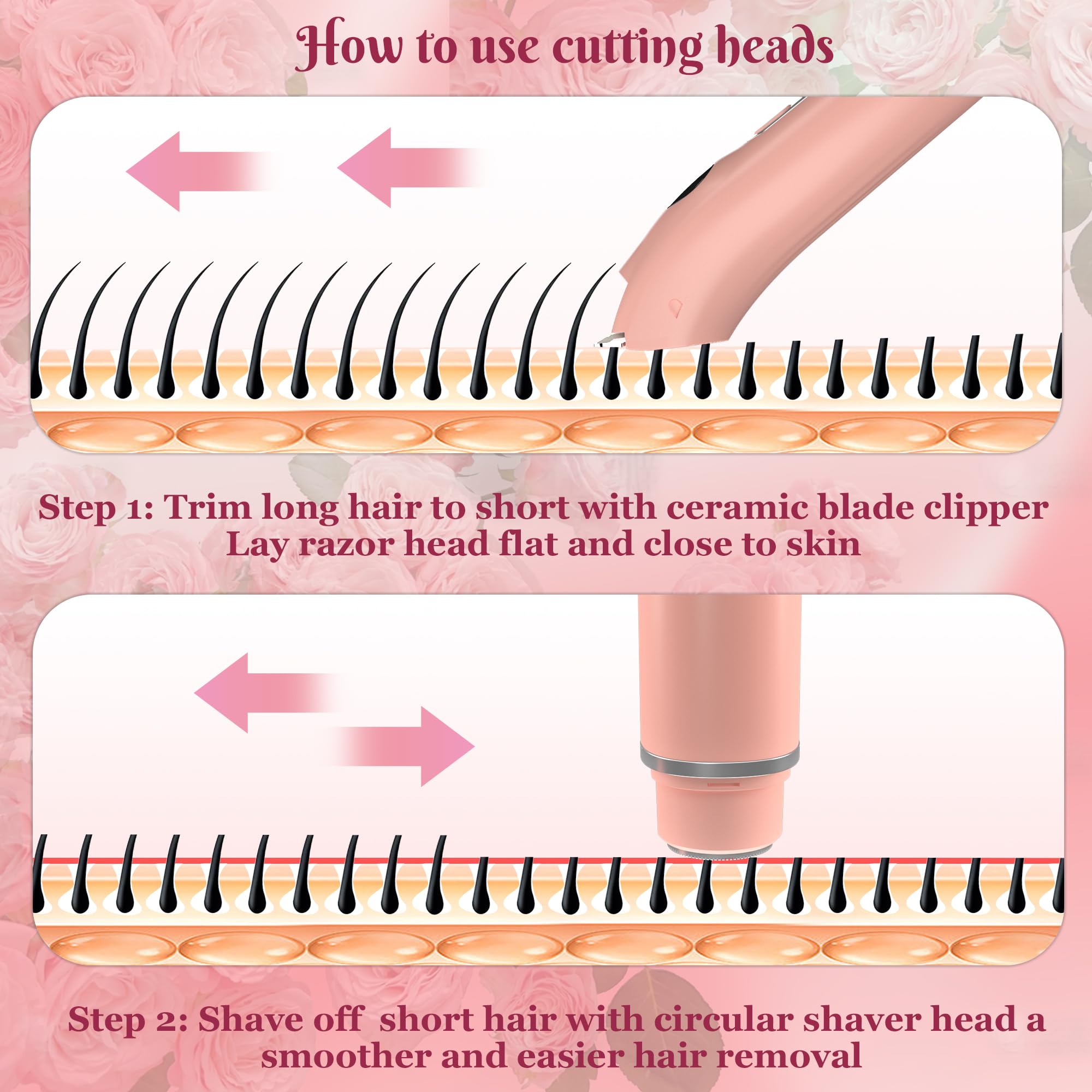 Bikini Trimmer for Women,4 in 1 Electric Razors for Women with Ceramic Blades,Waterproof Pubic Hair and Face Har Trimmer,Replacement Noise Hair and Eyebrow Shaver,Grooming Kit for Travel