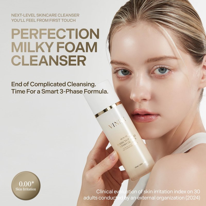 VINNE Signature Milky Foam Cleanser – 3-Step Milk-Oil-Foam Korean Facial Cleanser w/LHA+PHA & 17 Active Ingredients – Oil & Water-Based Dual-Action Face Wash (4.05 fl. oz)