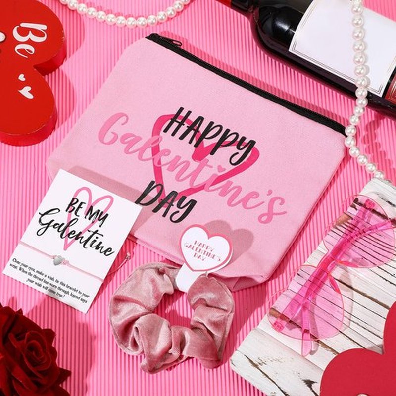 Landical 6 Set Galentine's Day Gift Set Include Makeup Bags Greeting Cards Velvet Hair Scrunchies Bracelets Sunglasses Gifts for Women