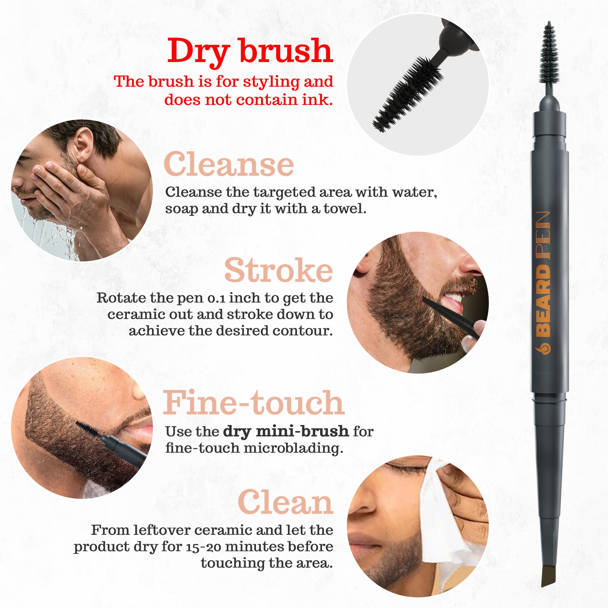 Beard Pen Filler for Men - Barber Styling Grooming Pencil - Waterproof, Sweat Proof, Long Lasting Solution with Natural Finish - Cover Beard and Scalp Patches in Seconds - Black 5 Pack