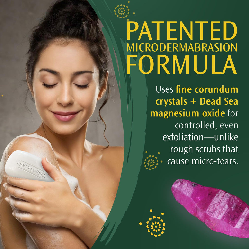 Exfoliating Bar Soap for Men & Women, Crystal Peel Luxury Microdermabrasion Hydrating & Exfoliating Body Soap Bar, Solid Magnesium Mineral Scrub for Buffing Away Dirt & Oil, Smooths Skin, Lavender 8oz