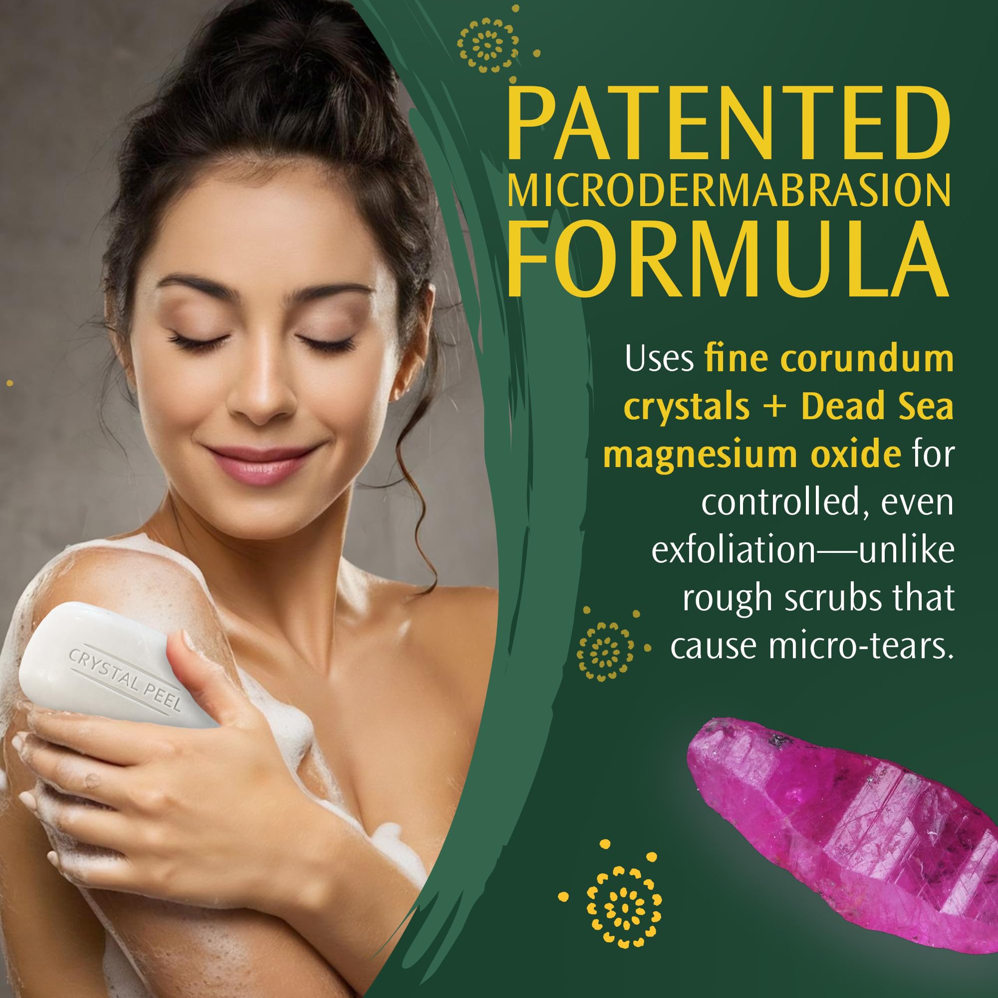 Exfoliating Bar Soap for Men & Women, Crystal Peel Luxury Microdermabrasion Hydrating & Exfoliating Body Soap Bar, Solid Magnesium Mineral Scrub for Buffing Away Dirt & Oil, Smooths Skin, Lavender 8oz