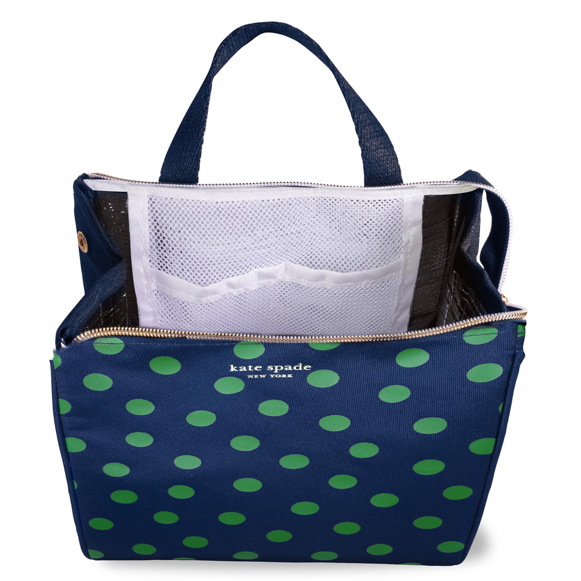 kate spade new york Portable Soft Cooler Lunch Bag, Thermal Tote with Insulated Interior Lining and Storage Pocket, Lunch Tote for Women, Sonnet Dot