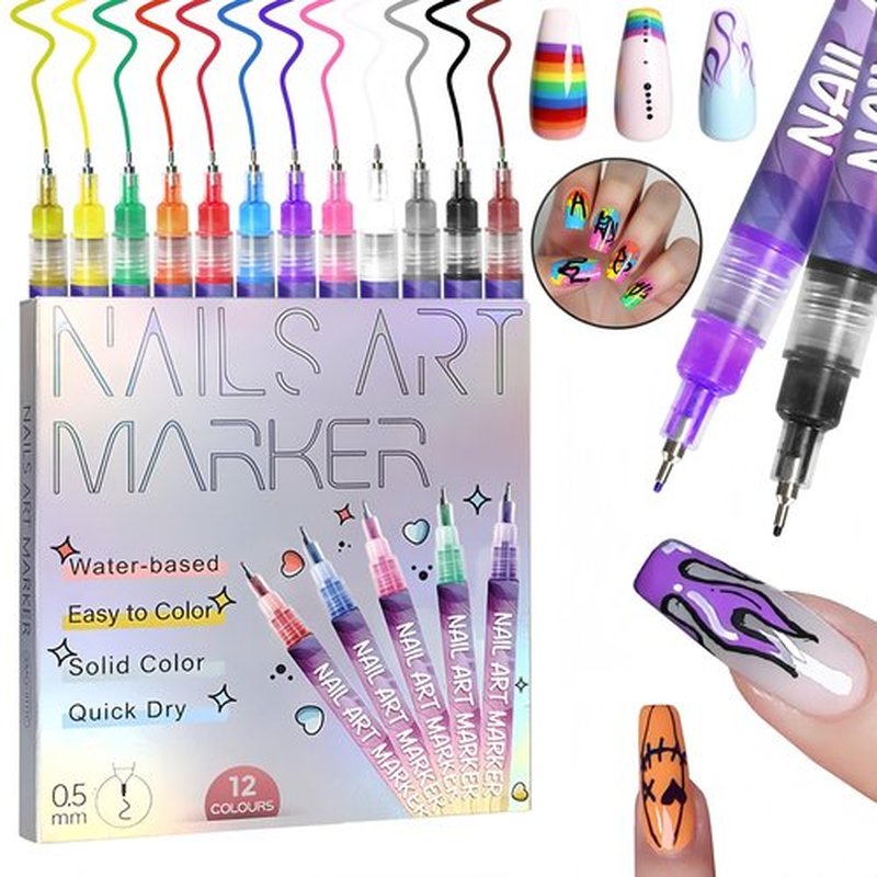 MKNZOME 12 Color Nail Art Pens for Painting Nails, 0.5 MM Nail Polish Pens Drawing Point Liner Painted Pen Kit, Waterproof Quick-drying for DIY Nails Art Design Manicure Tools