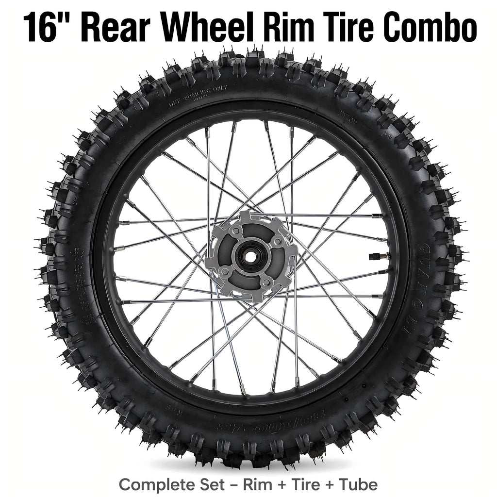 16" Rear Wheel Rim Tire Combo Fits Yamaha TTR125 Honda XR100 CRF150F 200cc 250cc SSR Dirt Bike - 1.85x16 Inch Motorcycle Tire & Rim Set