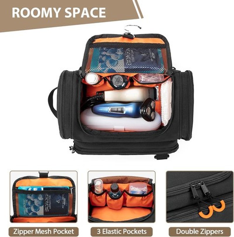 Skiennix Tactical Toiletry Bag - Hanging Travel Dopp Kit Organizer for Men | Black, Compact Design