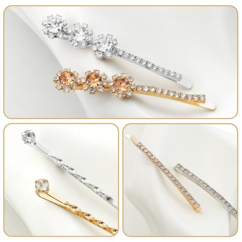 20 PCS Decorative Bobby Pins for Women's Hair, Rhinestone Bobby Pins with 5 Elegant Designs (Glod & Silver), Jeweled Hair Pins Decorative Hair Accessories for Women
