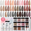 20 Colors Dip Powder Nail Kit Starter, AZUREBEAUTY Classic Nude Collection Glitter Pink Neutral Chocolate Brown Skin Tone Dipping Powder Liquid Set with Top/Base Coat French Nail Art Manicure DIY