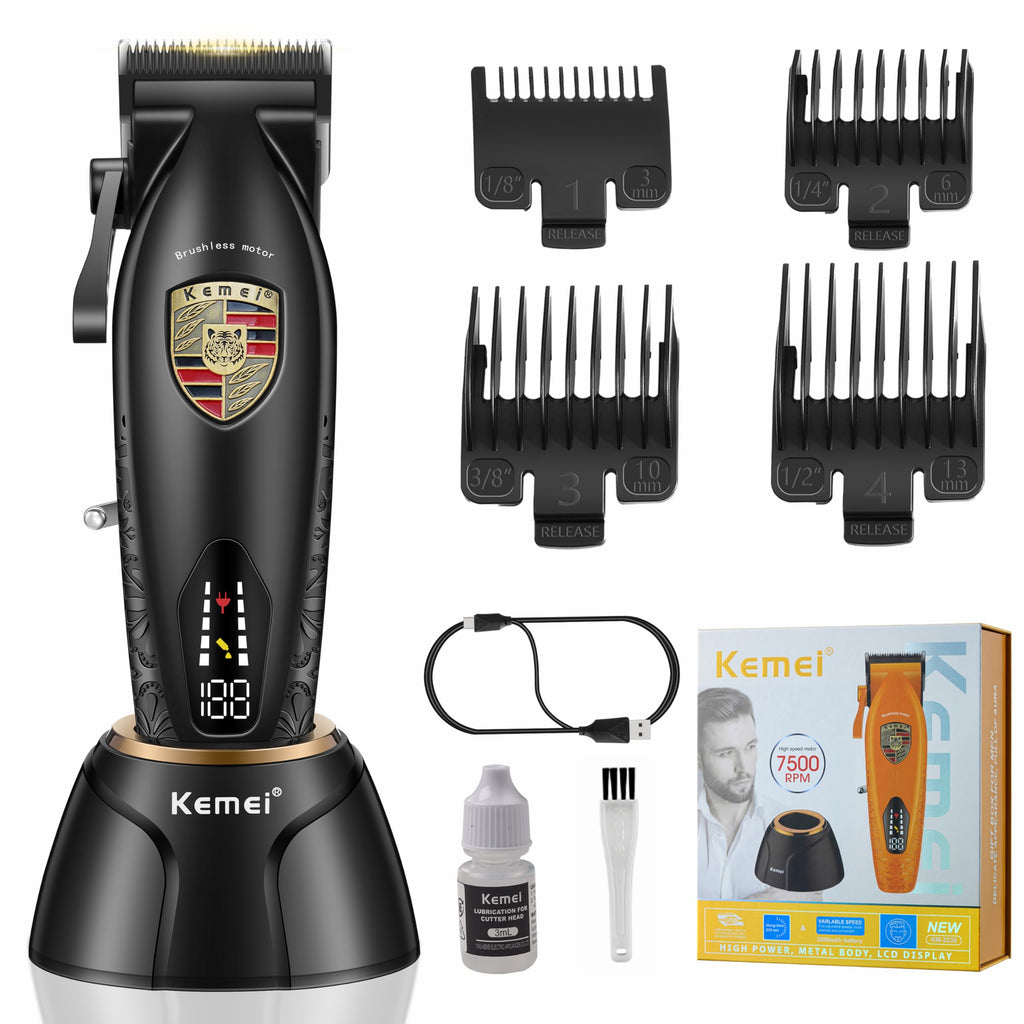 KEMEI Hair Clippers for Men Professional, Barber Clippers for Hair Cutting & Grooming, Cordless Beard Trimmer with Charging Base LED Display KM-2230 Black