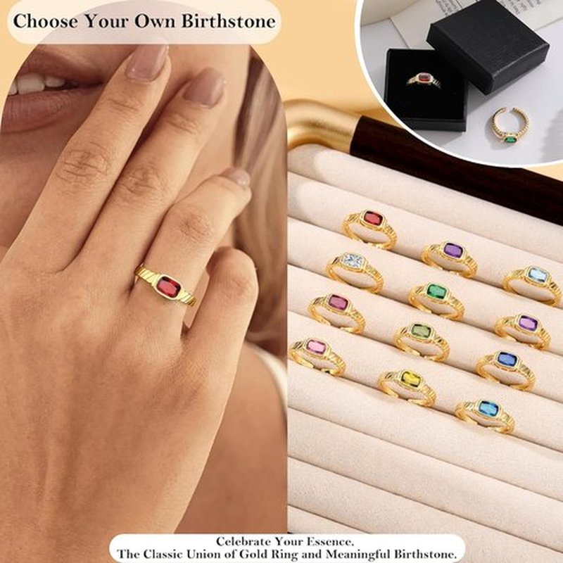 Regine Switzerland Gold Rings for Women - Non-Tarnish Birthstone Adjustable Stackable Ring | Perfect Graduation & Mother's Day Gift
