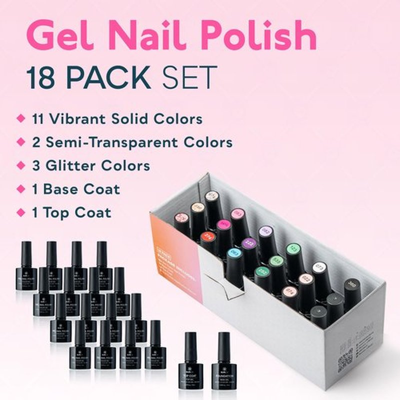 SUNUV 16 Color Gel Nail Polish Kit with Base Top Coat,White Black Pink Nude Silver Glitters Gel Polish Set, Manicure Set Salon DIY Home Gift