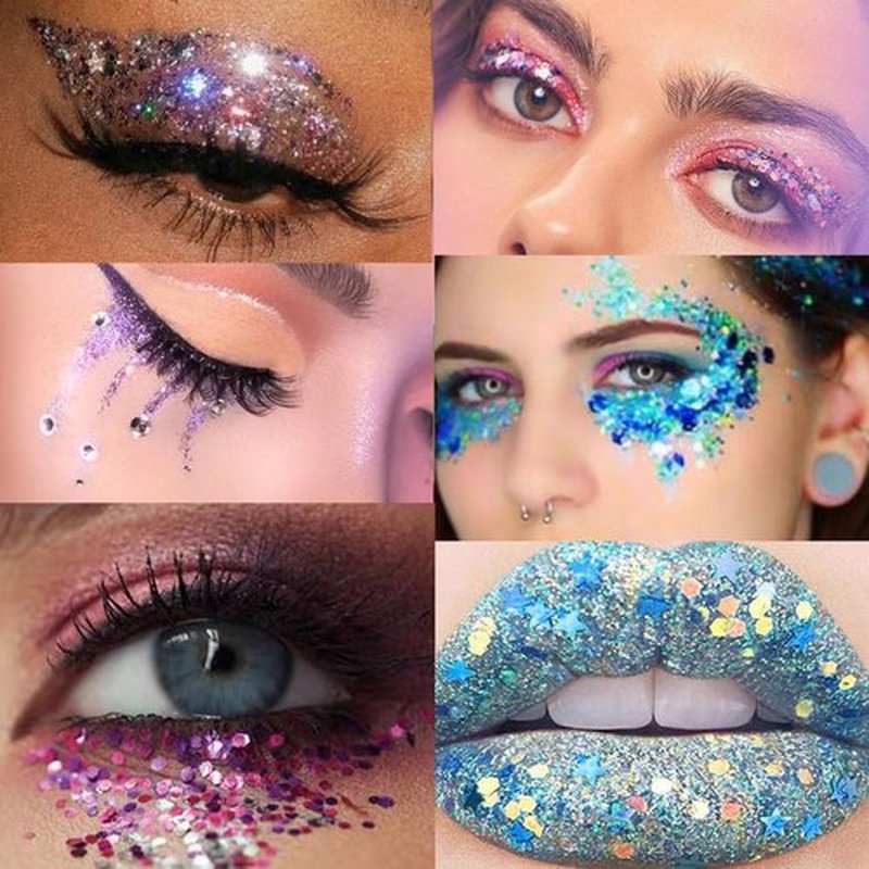 8PCS Face Glitter Gel, Holographic Body Glitter Gel for Hair, Body, Face, Lip, Eyeshadow, Glitter Face Paint, Chunky Glitter for Makeup, Sparkling Glitter Makeup for Concerts Music Festival Rave